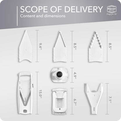 Mandoline Food Slicer V5 (Profi Set) by Reston Lloyd • V-Slicer with 4 Inserts, Docking Station & Food Holder • Made in Germany • Fruit & Vegetable Chopper • Multiple Settings • Color: White