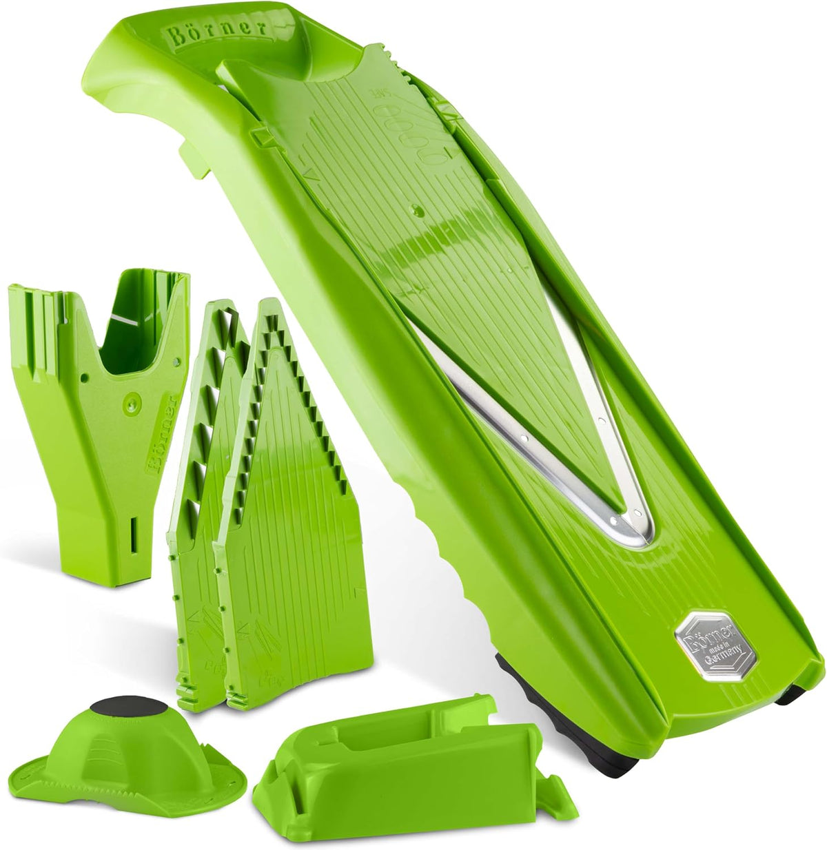 Mandoline Food Slicer V5 (Profi Set) by Reston Lloyd • V-Slicer with 4 Inserts, Docking Station & Food Holder • Made in Germany • Fruit & Vegetable Chopper • Multiple Settings • Color: White
