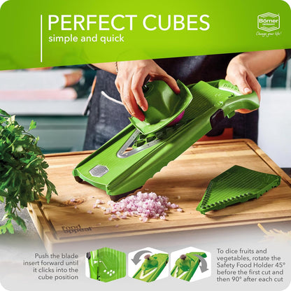 Mandoline Food Slicer V5 (Profi Set) by Reston Lloyd • V-Slicer with 4 Inserts, Docking Station & Food Holder • Made in Germany • Fruit & Vegetable Chopper • Multiple Settings • Color: White