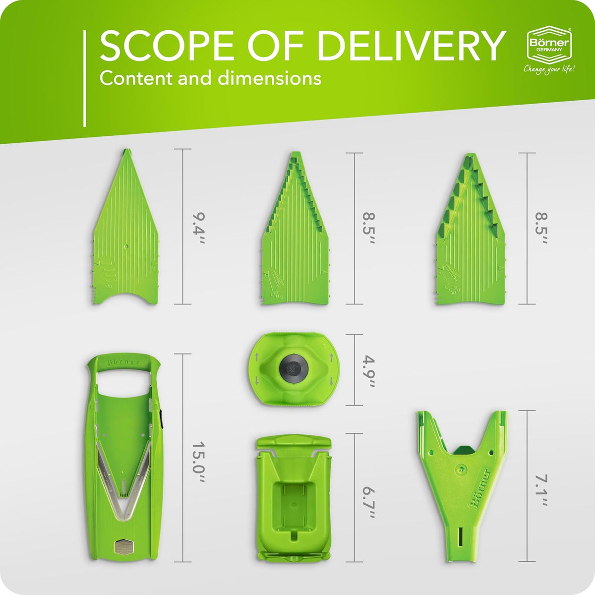 Mandoline Food Slicer V5 (Profi Set) by Reston Lloyd • V-Slicer with 4 Inserts, Docking Station & Food Holder • Made in Germany • Fruit & Vegetable Chopper • Multiple Settings • Color: White