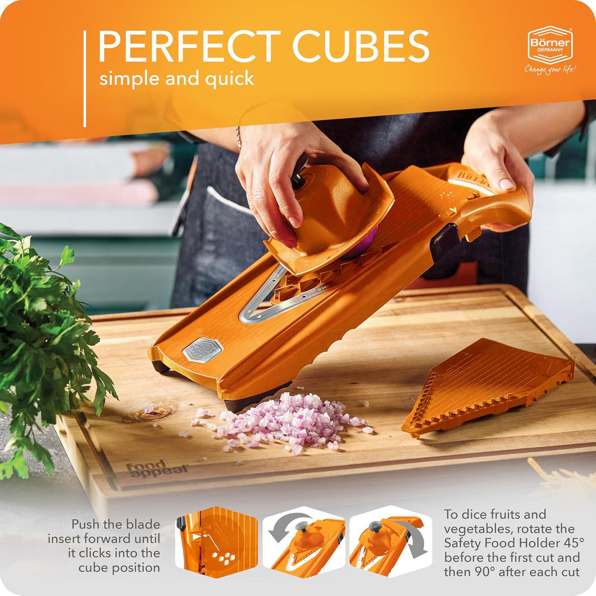 Mandoline Food Slicer V5 (Profi Set) by Reston Lloyd • V-Slicer with 4 Inserts, Docking Station & Food Holder • Made in Germany • Fruit & Vegetable Chopper • Multiple Settings • Color: White