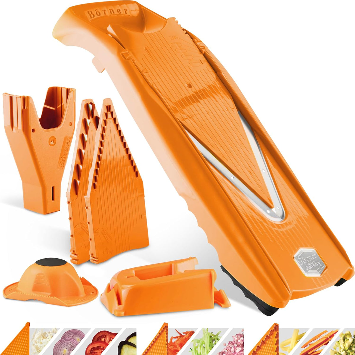 Mandoline Food Slicer V5 (Profi Set) by Reston Lloyd • V-Slicer with 4 Inserts, Docking Station & Food Holder • Made in Germany • Fruit & Vegetable Chopper • Multiple Settings • Color: White