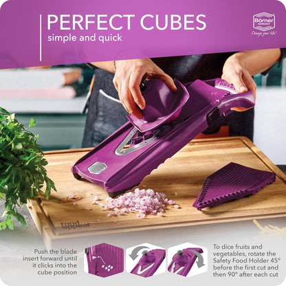 Mandoline Food Slicer V5 (Profi Set) by Reston Lloyd • V-Slicer with 4 Inserts, Docking Station & Food Holder • Made in Germany • Fruit & Vegetable Chopper • Multiple Settings • Color: White