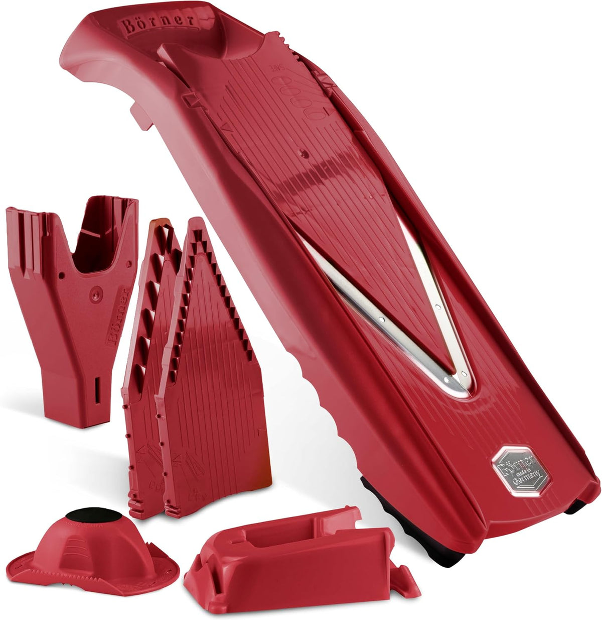 Mandoline Food Slicer V5 (Profi Set) by Reston Lloyd • V-Slicer with 4 Inserts, Docking Station & Food Holder • Made in Germany • Fruit & Vegetable Chopper • Multiple Settings • Color: White