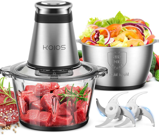 Food Processor, 500W Electric Food Chopper with 2 Bowls (8 Cup+8 Cup) & 2 Bi-Level Blades&, Small Electric Grinder Meat Processor for Nuts, Meat, Onion, Garlic, Baby Food, Black