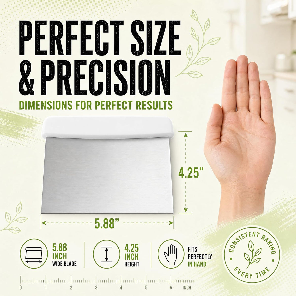 Stainless Steel Dough Cutter and Bench Scraper with White Plastic Handle - Pastry Scraper and Dough Divider for Bread, Pizza, Pastry, Baking Prep, and for Kitchen Use (5 7/8" x 4 1/4")