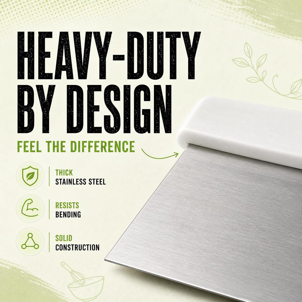Stainless Steel Dough Cutter and Bench Scraper with White Plastic Handle - Pastry Scraper and Dough Divider for Bread, Pizza, Pastry, Baking Prep, and for Kitchen Use (5 7/8" x 4 1/4")