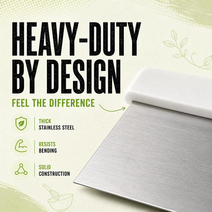 Stainless Steel Dough Cutter and Bench Scraper with White Plastic Handle - Pastry Scraper and Dough Divider for Bread, Pizza, Pastry, Baking Prep, and for Kitchen Use (5 7/8" x 4 1/4")