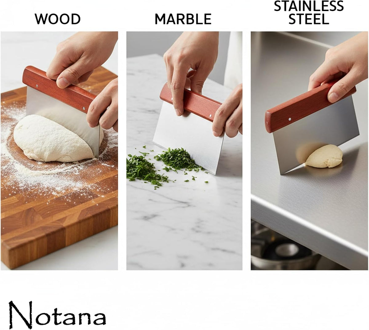 Stainless Steel Dough Cutter and Bench Scraper with White Plastic Handle - Pastry Scraper and Dough Divider for Bread, Pizza, Pastry, Baking Prep, and for Kitchen Use (5 7/8" x 4 1/4")