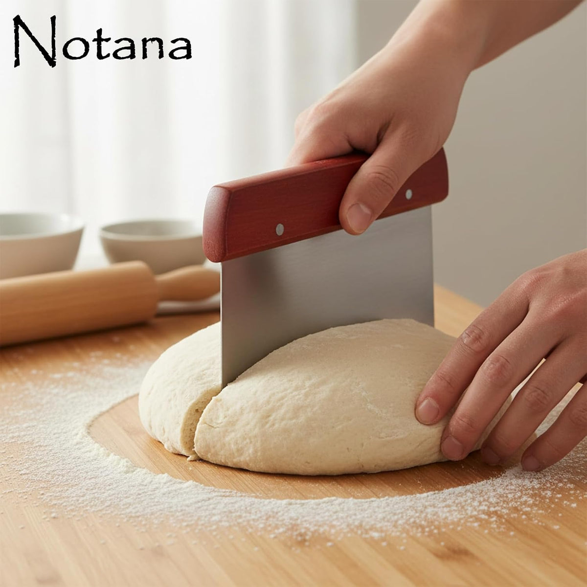 Stainless Steel Dough Cutter and Bench Scraper with White Plastic Handle - Pastry Scraper and Dough Divider for Bread, Pizza, Pastry, Baking Prep, and for Kitchen Use (5 7/8" x 4 1/4")