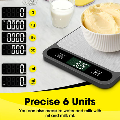 Food Scale, 10kg/22lb Digital Kitchen Scale Weight Grams and Ounces for Baking Cooking Coffee Package Postage, 6 Units with Tare Function, LCD Display, Easy Clean Stainless Steel