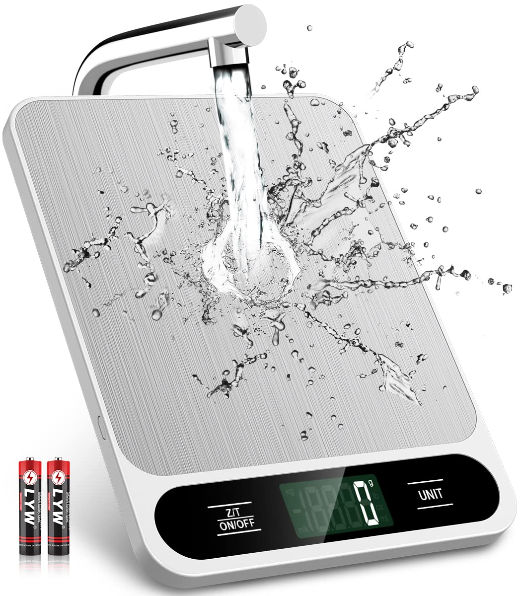 Food Scale, 10kg/22lb Digital Kitchen Scale Weight Grams and Ounces for Baking Cooking Coffee Package Postage, 6 Units with Tare Function, LCD Display, Easy Clean Stainless Steel