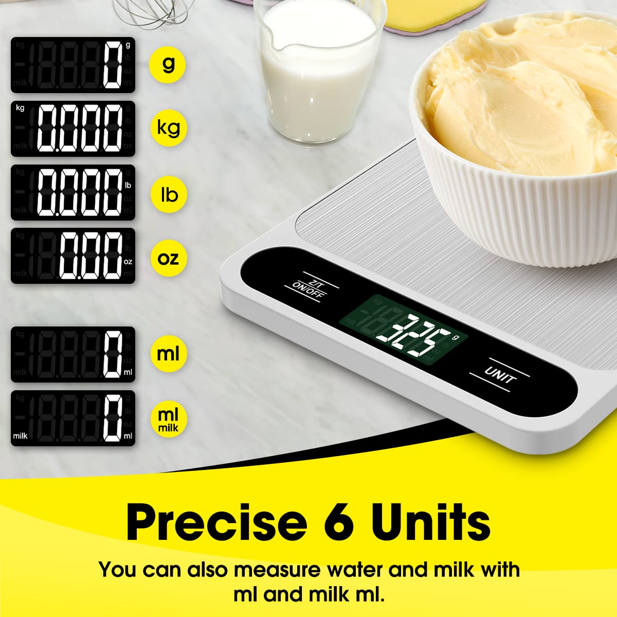 Food Scale, 10kg/22lb Digital Kitchen Scale Weight Grams and Ounces for Baking Cooking Coffee Package Postage, 6 Units with Tare Function, LCD Display, Easy Clean Stainless Steel