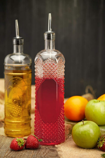 Large Clear Decorative Glass Bottle with Spout and Cork, 32oz, 1 Bottle - Design: Kristal (3in X 11.9in)