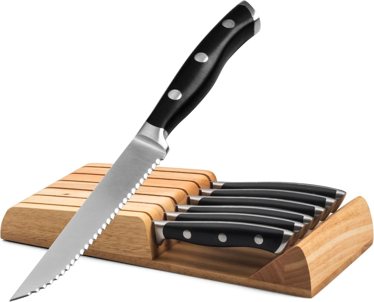 6-Piece Steak Knives Set with Block, 4.7 Inch with Serrated Edge Razor-Sharp Dinner Knives, Full-Tang Construction