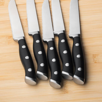 6-Piece Steak Knives Set with Block, 4.7 Inch with Serrated Edge Razor-Sharp Dinner Knives, Full-Tang Construction