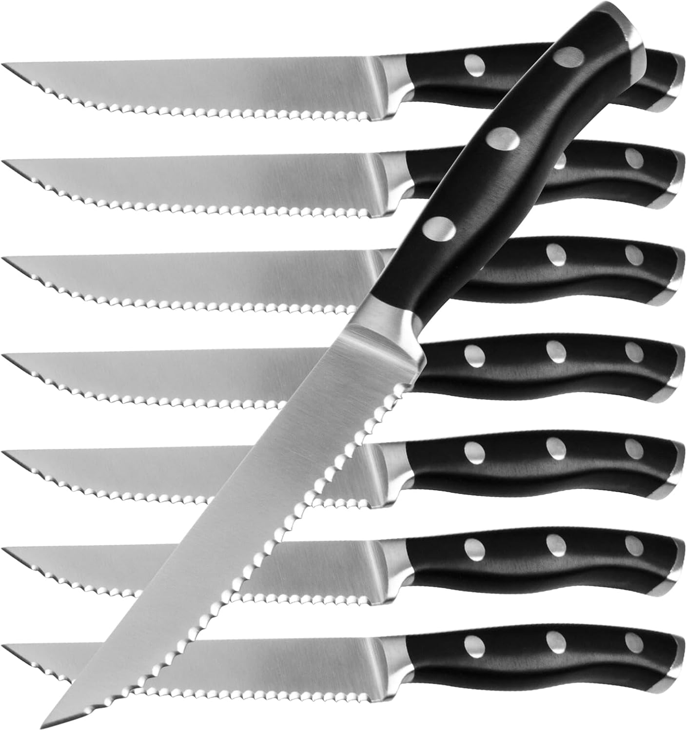 6-Piece Steak Knives Set with Block, 4.7 Inch with Serrated Edge Razor-Sharp Dinner Knives, Full-Tang Construction