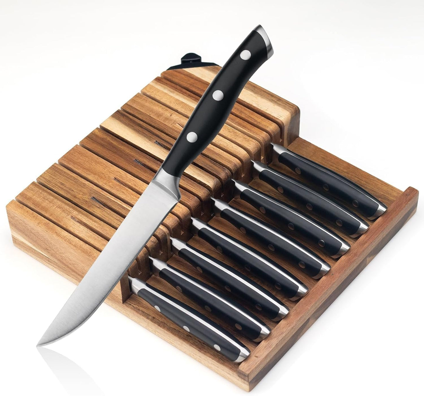 6-Piece Steak Knives Set with Block, 4.7 Inch with Serrated Edge Razor-Sharp Dinner Knives, Full-Tang Construction