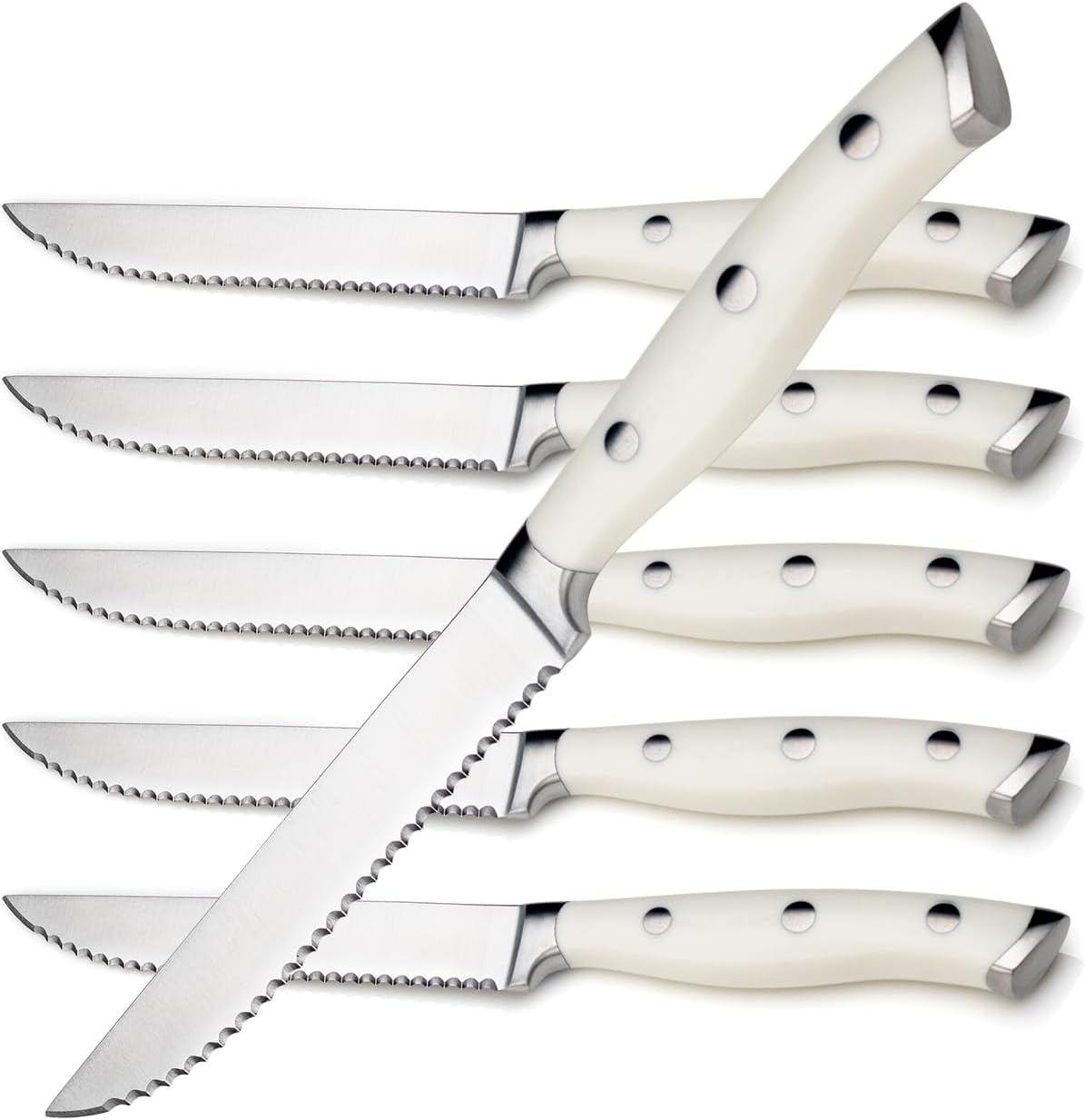 6-Piece Steak Knives Set with Block, 4.7 Inch with Serrated Edge Razor-Sharp Dinner Knives, Full-Tang Construction