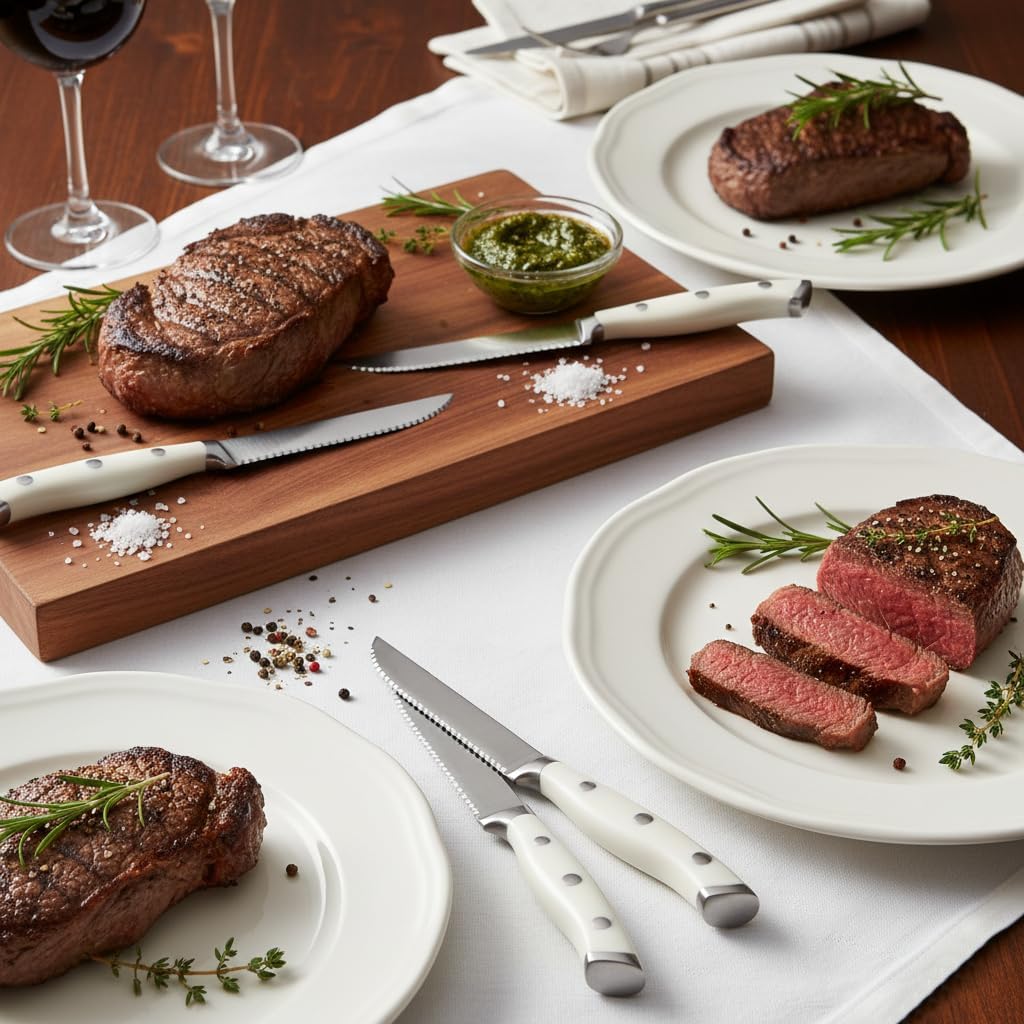 6-Piece Steak Knives Set with Block, 4.7 Inch with Serrated Edge Razor-Sharp Dinner Knives, Full-Tang Construction