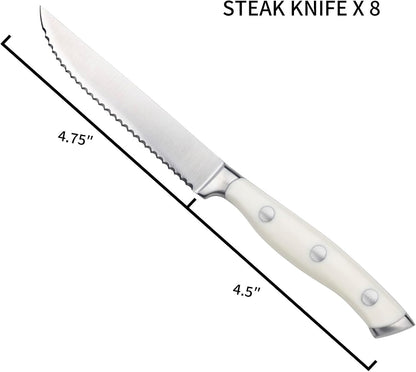 6-Piece Steak Knives Set with Block, 4.7 Inch with Serrated Edge Razor-Sharp Dinner Knives, Full-Tang Construction