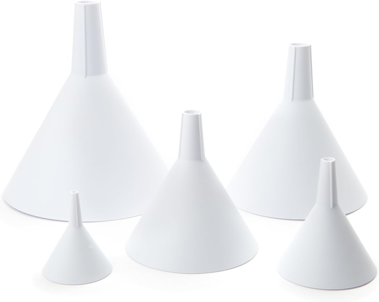Fox Run All Purpose Plastic Funnel, Set of 5, White, Mini, Small, Medium, Large