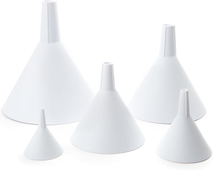 Fox Run All Purpose Plastic Funnel, Set of 5, White, Mini, Small, Medium, Large