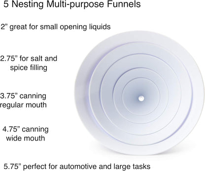 Fox Run All Purpose Plastic Funnel, Set of 5, White, Mini, Small, Medium, Large