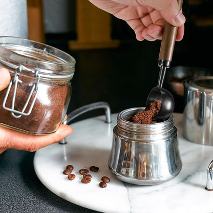 2Pcs Coffee Scoop for Ground Coffee - 1 Tbsp (15ml) & 2 Tbsp (30ml) Tablespoon Scoop, 304 Stainless Steel Coffee Measuring Spoon with Long Walnut Wood Handle, Black