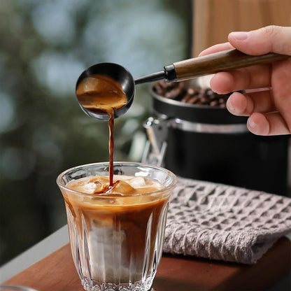 2Pcs Coffee Scoop for Ground Coffee - 1 Tbsp (15ml) & 2 Tbsp (30ml) Tablespoon Scoop, 304 Stainless Steel Coffee Measuring Spoon with Long Walnut Wood Handle, Black