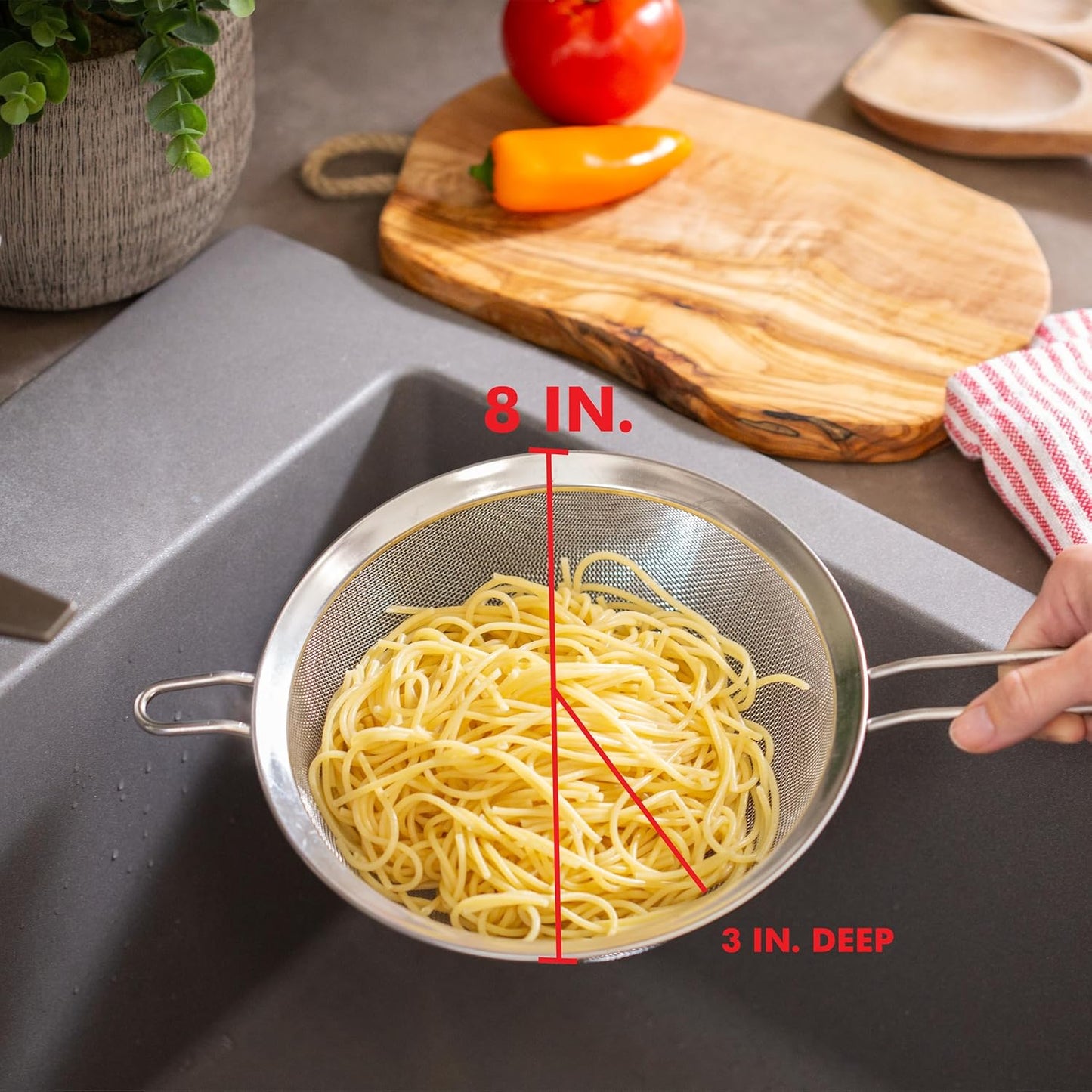 Select Mesh Strainer, 8 inch diameter, Stainless Steel