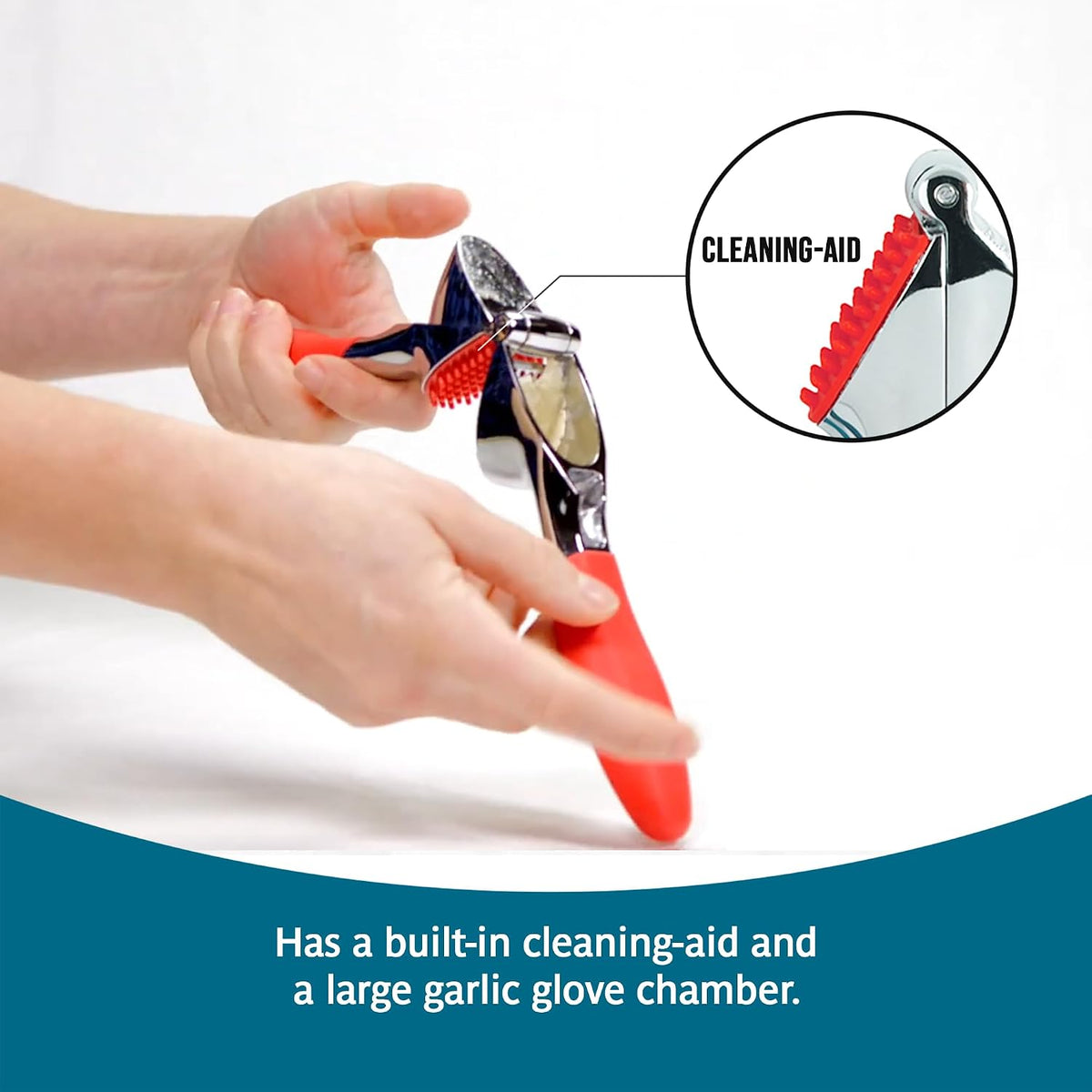 Garlic Press - Effortless Garlic Crusher with Built-In Cleaning Aid, Large Garlic Chamber, Comfortable Ergonomic Handle, BPA-Free & Dishwasher-Safe - Quick and Easy Meal Preparation