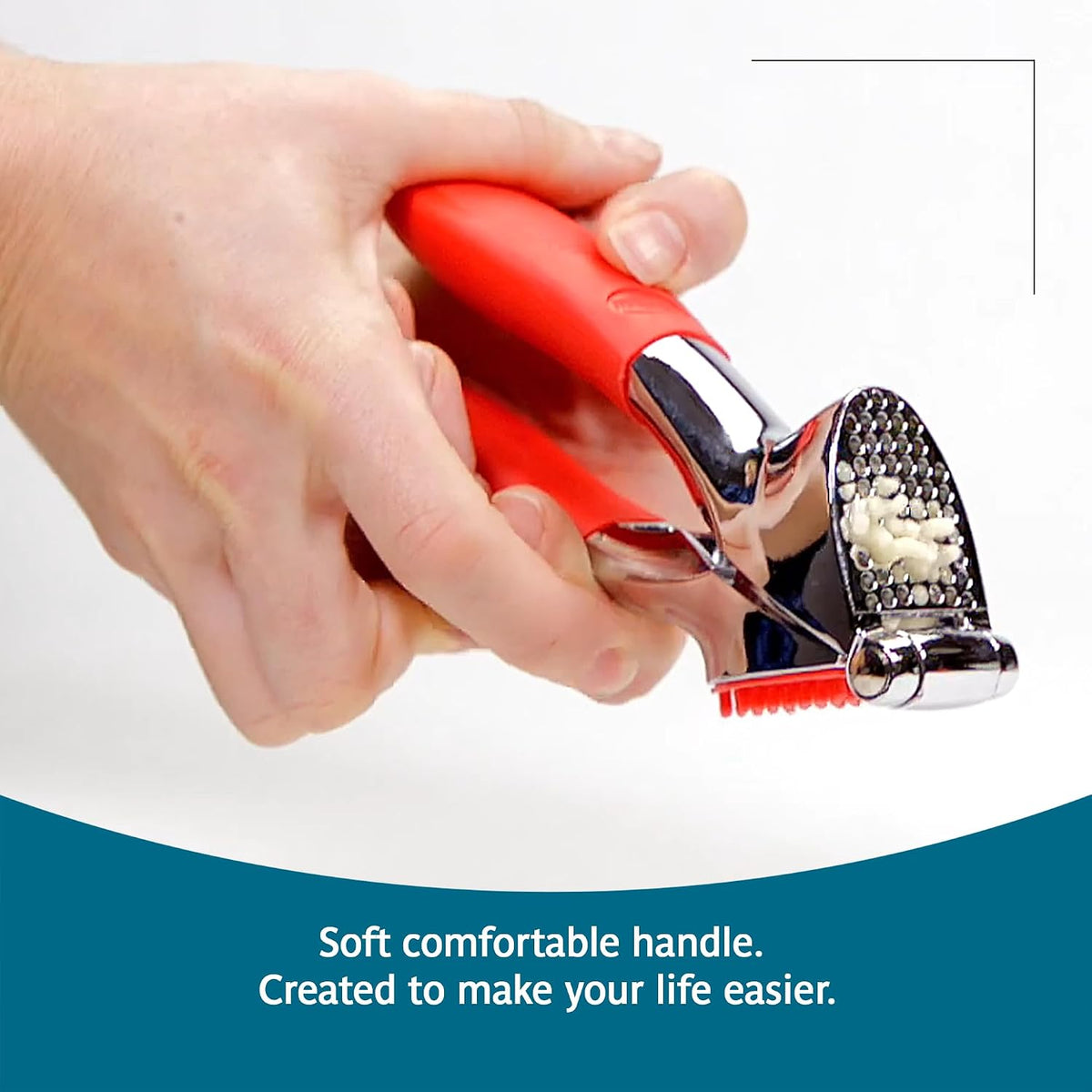 Garlic Press - Effortless Garlic Crusher with Built-In Cleaning Aid, Large Garlic Chamber, Comfortable Ergonomic Handle, BPA-Free & Dishwasher-Safe - Quick and Easy Meal Preparation