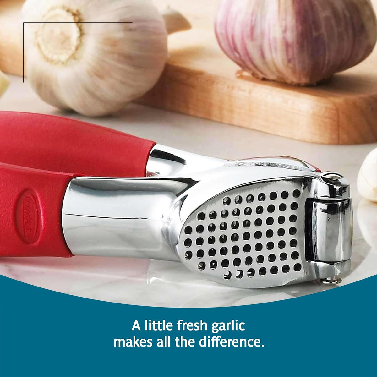 Garlic Press - Effortless Garlic Crusher with Built-In Cleaning Aid, Large Garlic Chamber, Comfortable Ergonomic Handle, BPA-Free & Dishwasher-Safe - Quick and Easy Meal Preparation