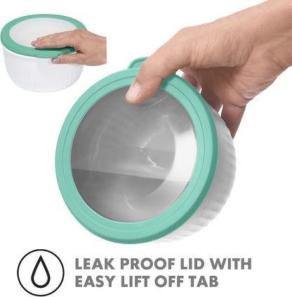 Prep, Store & Serve Plastic Bowl w/See-Thru Lid- Dishwasher, Microwave & Freezer Safe, (4 qt) White/Aqua