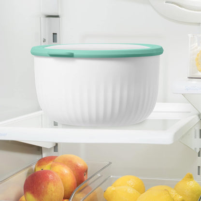 Prep, Store & Serve Plastic Bowl w/See-Thru Lid- Dishwasher, Microwave & Freezer Safe, (4 qt) White/Aqua