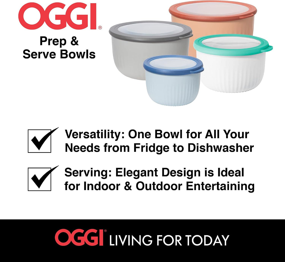 Prep, Store & Serve Plastic Bowl w/See-Thru Lid- Dishwasher, Microwave & Freezer Safe, (4 qt) White/Aqua