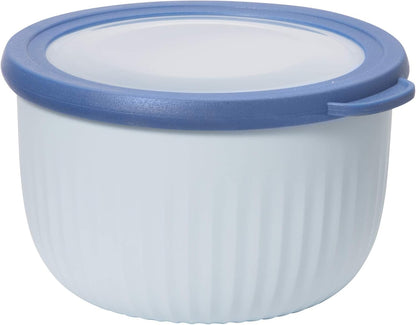 Prep, Store & Serve Plastic Bowl w/See-Thru Lid- Dishwasher, Microwave & Freezer Safe, (4 qt) White/Aqua