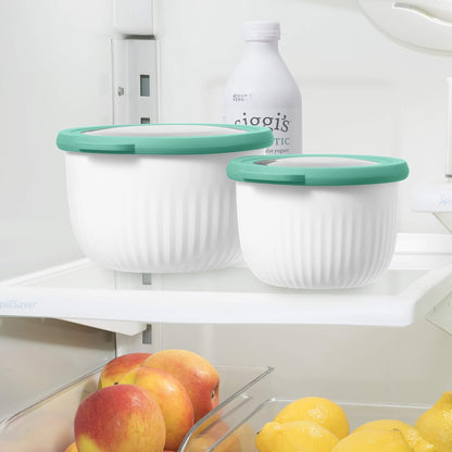 Prep, Store & Serve Plastic Bowl w/See-Thru Lid- Dishwasher, Microwave & Freezer Safe, (4 qt) White/Aqua