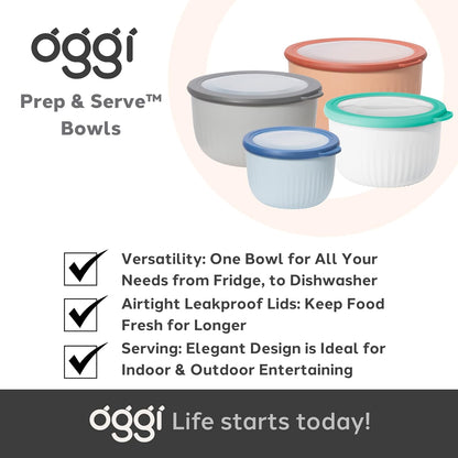 Prep, Store & Serve Plastic Bowl w/See-Thru Lid- Dishwasher, Microwave & Freezer Safe, (4 qt) White/Aqua