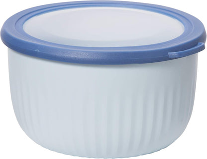 Prep, Store & Serve Plastic Bowl w/See-Thru Lid- Dishwasher, Microwave & Freezer Safe, (4 qt) White/Aqua