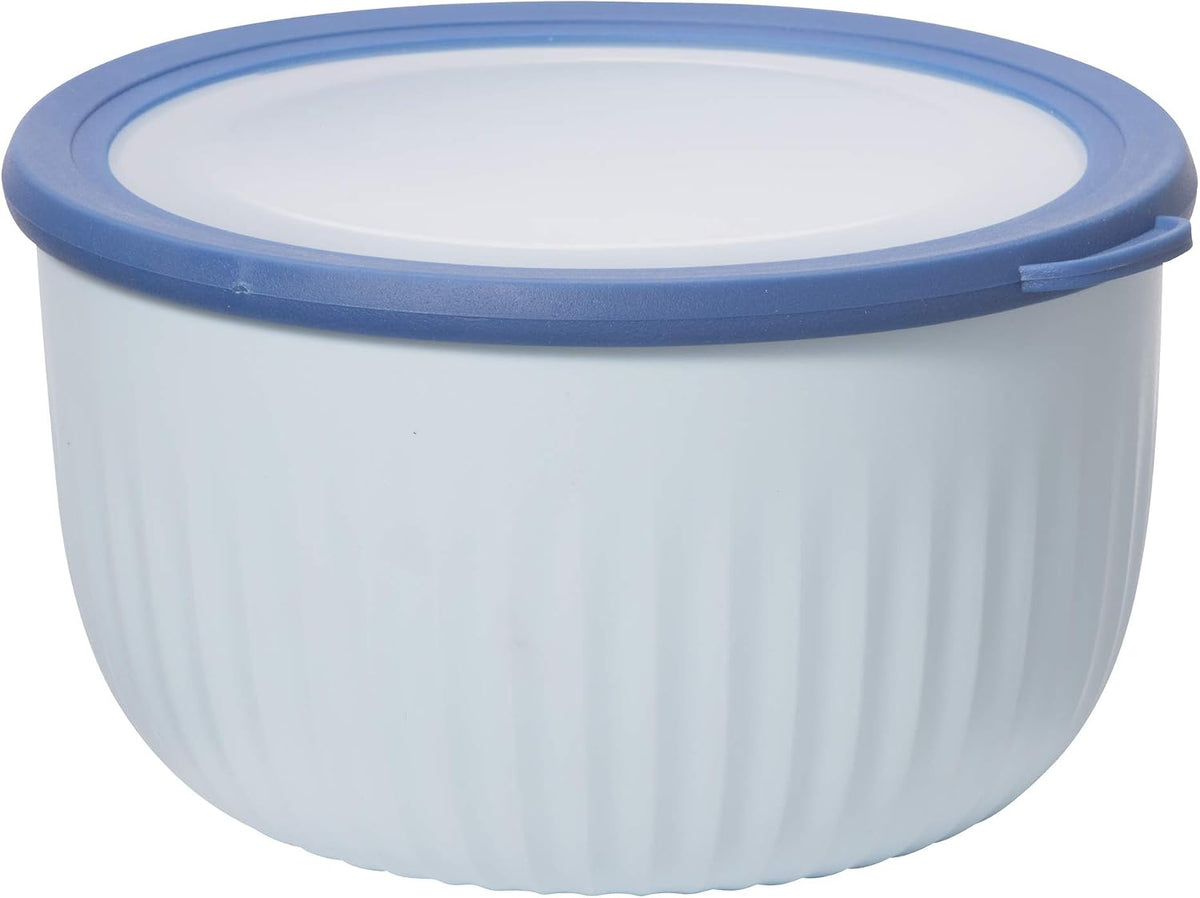 Prep, Store & Serve Plastic Bowl w/See-Thru Lid- Dishwasher, Microwave & Freezer Safe, (4 qt) White/Aqua