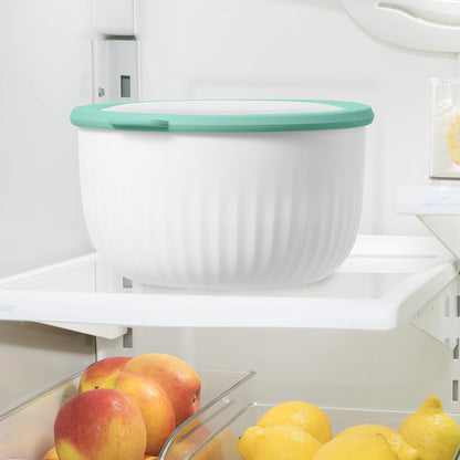 Prep, Store & Serve Plastic Bowl w/See-Thru Lid- Dishwasher, Microwave & Freezer Safe, (4 qt) White/Aqua