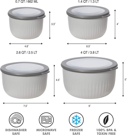 Prep, Store & Serve Plastic Bowl w/See-Thru Lid- Dishwasher, Microwave & Freezer Safe, (4 qt) White/Aqua