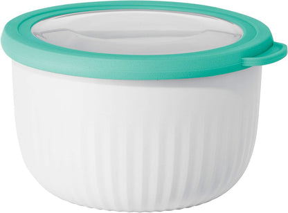 Prep, Store & Serve Plastic Bowl w/See-Thru Lid- Dishwasher, Microwave & Freezer Safe, (4 qt) White/Aqua