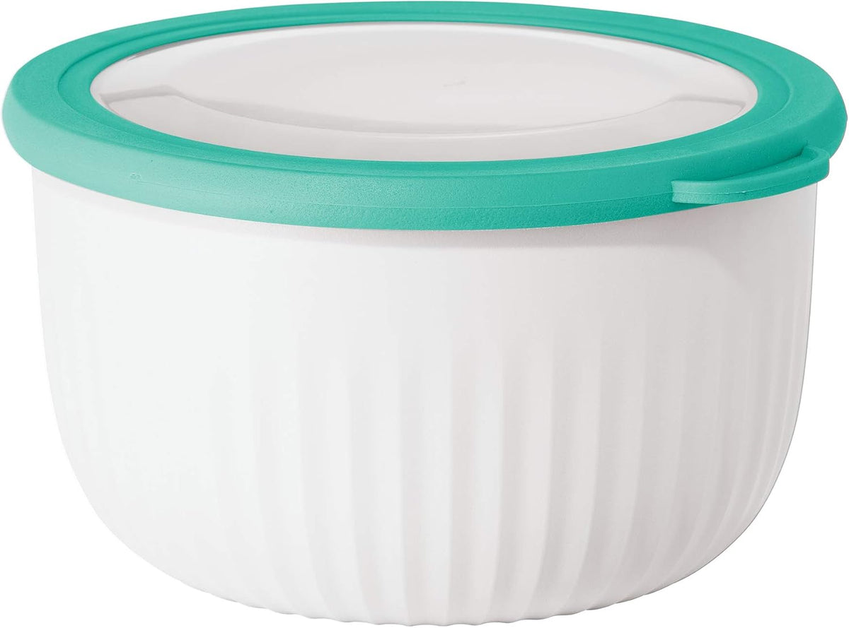 Prep, Store & Serve Plastic Bowl w/See-Thru Lid- Dishwasher, Microwave & Freezer Safe, (4 qt) White/Aqua