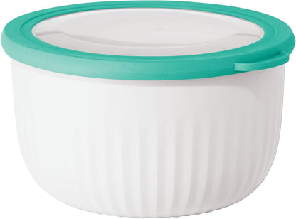 Prep, Store & Serve Plastic Bowl w/See-Thru Lid- Dishwasher, Microwave & Freezer Safe, (4 qt) White/Aqua