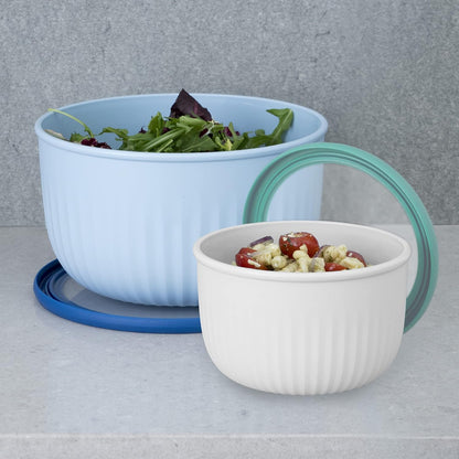 Prep, Store & Serve Plastic Bowl w/See-Thru Lid- Dishwasher, Microwave & Freezer Safe, (4 qt) White/Aqua