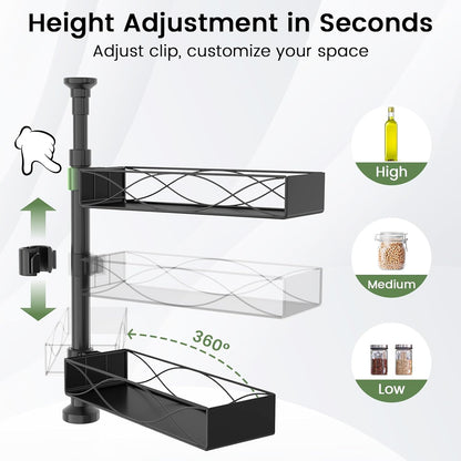 Spice Rack Organizer Tension Pole, 4-Tier Adjustable Spice Organizer | 16.5-23.6 Inch, Seasoning Organizer for Countertop, Space-Saving Spice Storage Corner Shelf for Kitchen, Coffee Area,No Drill
