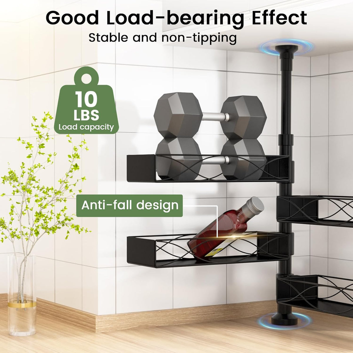 Spice Rack Organizer Tension Pole, 4-Tier Adjustable Spice Organizer | 16.5-23.6 Inch, Seasoning Organizer for Countertop, Space-Saving Spice Storage Corner Shelf for Kitchen, Coffee Area,No Drill